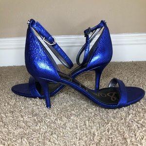 Sam Edelman Patti Royal Blue Soft Crinkle Metallic Leather Heels | Brand New